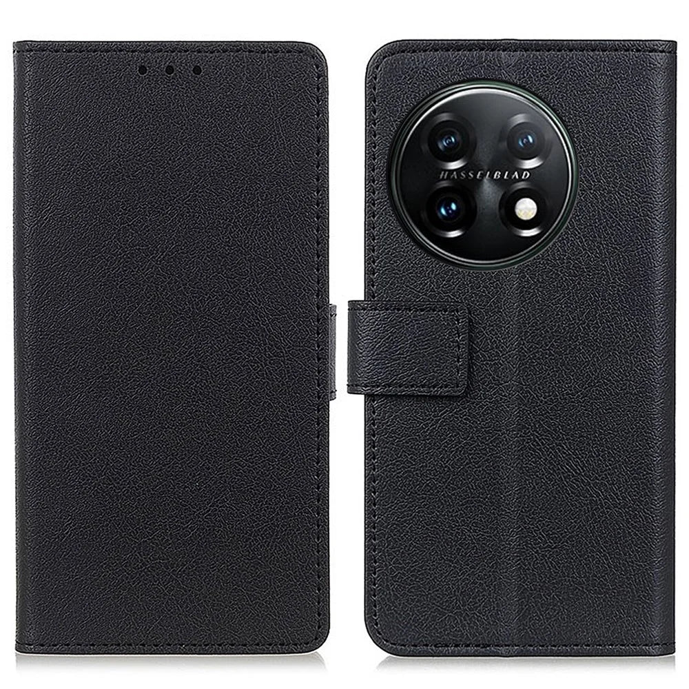 Leather Phone Case for OnePlus 11 5G, Phone Stand Shell Anti-scratch Textured Flip Wallet Cover - Black - 1