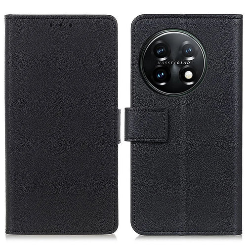 Leather Phone Case for OnePlus 11 5G, Phone Stand Shell Anti-scratch Textured Flip Wallet Cover - Black - 1