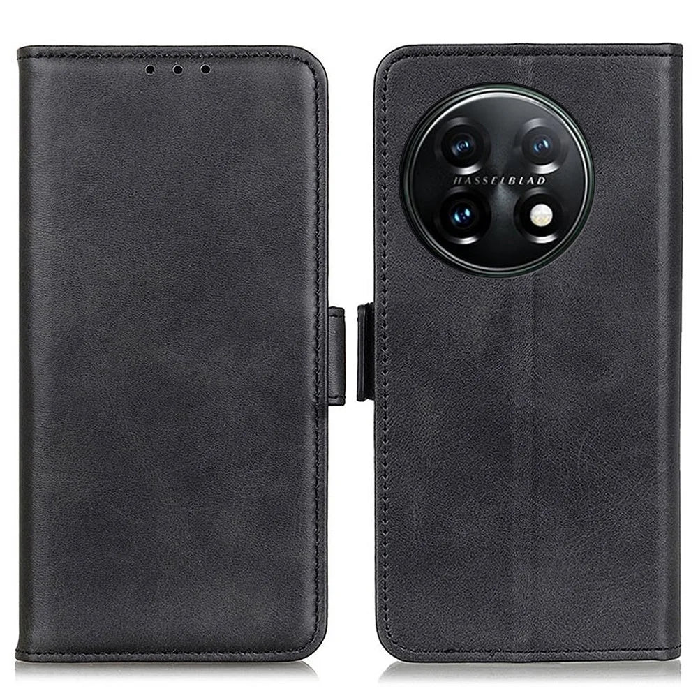For OnePlus 11 5G Phone Cover Magnetic Wallet Foldable Stand Anti-dust Cowhide Texture PU Leather Case - Black - 1