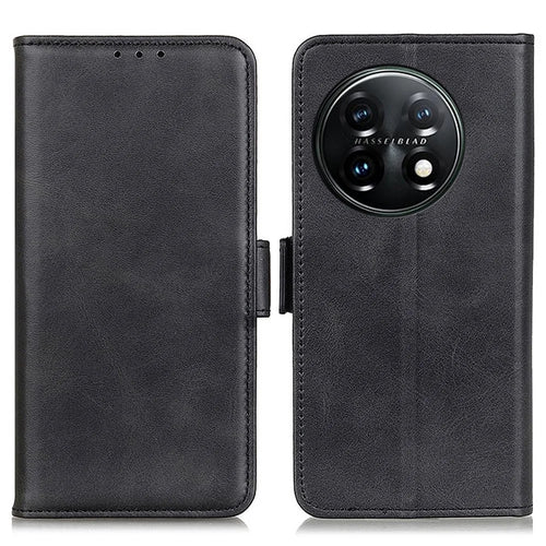 For OnePlus 11 5G Phone Cover Magnetic Wallet Foldable Stand Anti-dust Cowhide Texture PU Leather Case - Black - 1