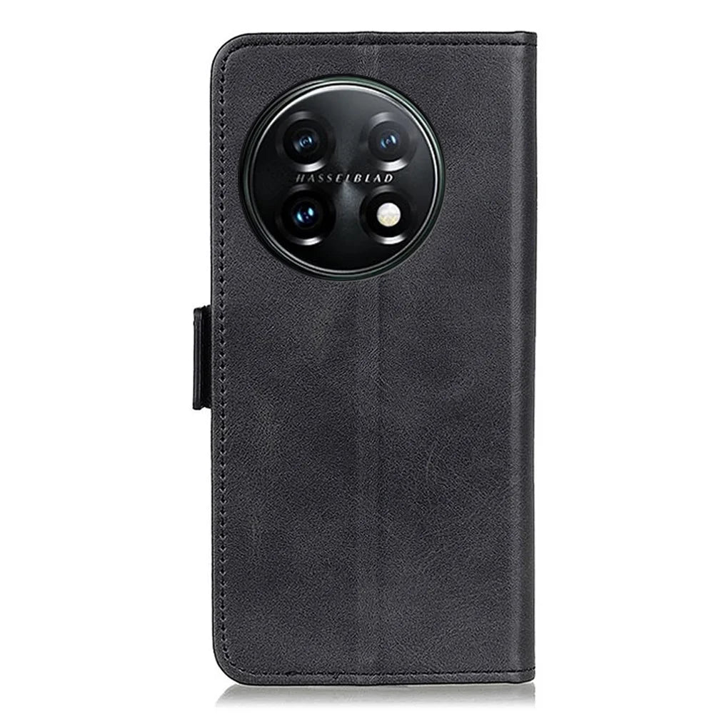 For OnePlus 11 5G Phone Cover Magnetic Wallet Foldable Stand Anti-dust Cowhide Texture PU Leather Case - Black - 7