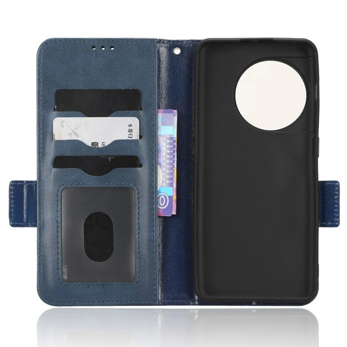 For OnePlus 11 5G Cell Phone Case Imprinted Triangle Pattern Phone Cover PU Leather Wallet with Wrist Strap - Blue - 5