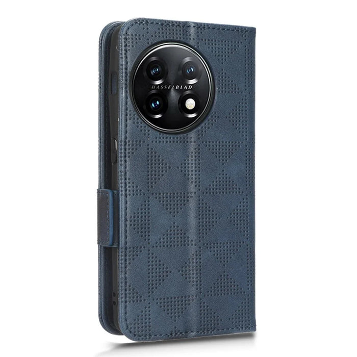 For OnePlus 11 5G Cell Phone Case Imprinted Triangle Pattern Phone Cover PU Leather Wallet with Wrist Strap - Blue - 6
