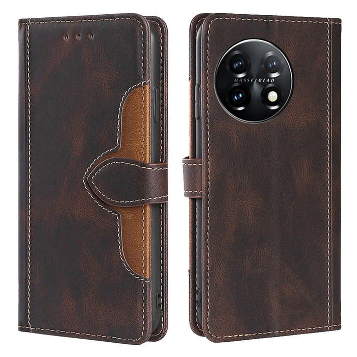 Shockproof Cell Phone Cover for OnePlus 11 5G, Straw Hat Pattern Stand Wallet Anti-scratch Mobile Phone Case - Brown - 1
