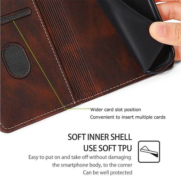 Shockproof Cell Phone Cover for OnePlus 11 5G, Straw Hat Pattern Stand Wallet Anti-scratch Mobile Phone Case - Brown - 6