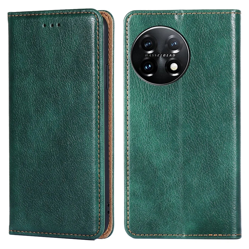 Magnetic Phone Case For OnePlus 11 5G, PU Leather Protective Anti-scratch Cell Phone Cover with Wallet Stand - Green - 1