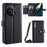 Shockproof Phone Case for OnePlus 11 5G, Zipper Pocket Card Slots Flip Leather Phone Cover with Straps - Black - 1