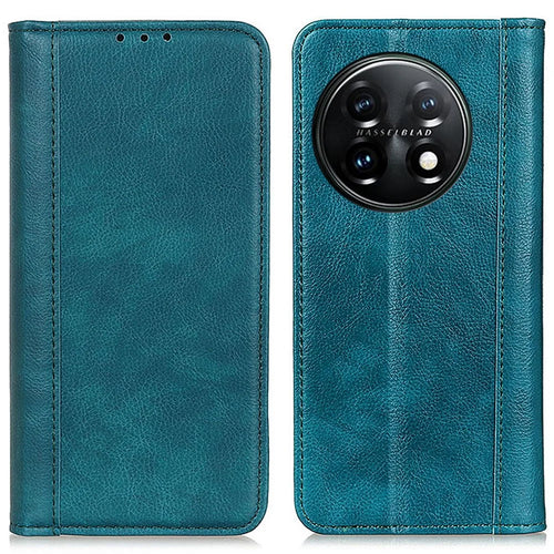 For OnePlus 11 5G Split Leather Stand Phone Case Litchi Texture Wallet Protection Cover - Green - 1