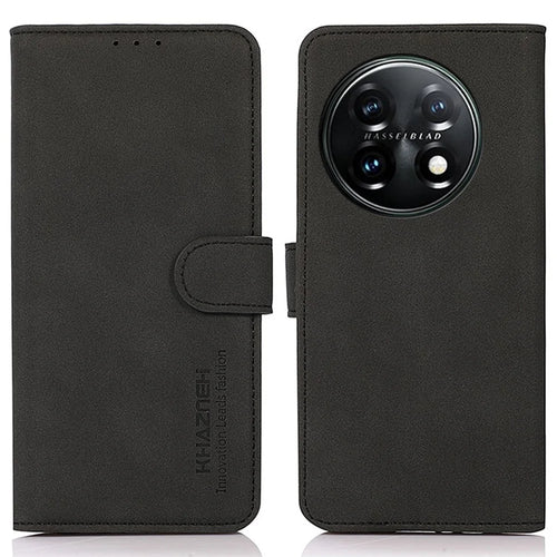 KHAZNEH PU Leather Phone Case for OnePlus 11 5G Textured Magnetic Clasp Stand Wallet Cover - Black - 1