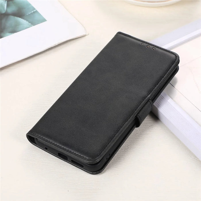 For OnePlus 11 5G Cowhide Texture PU Leather Stand Case Anti-drop Phone Wallet Cover - Black - 6