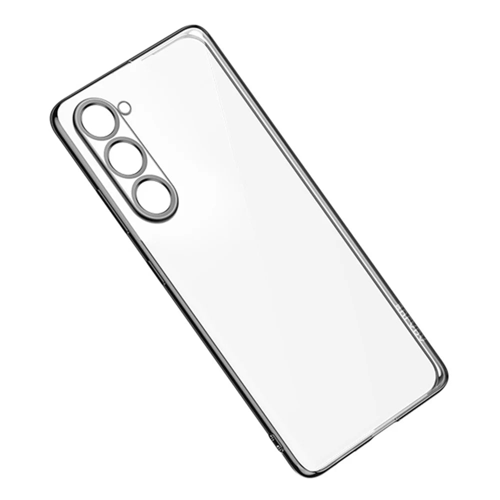 SULADA Electroplating Phone Case for Samsung Galaxy S23, Straight Edge Clear TPU Phone Cover - Black - 4