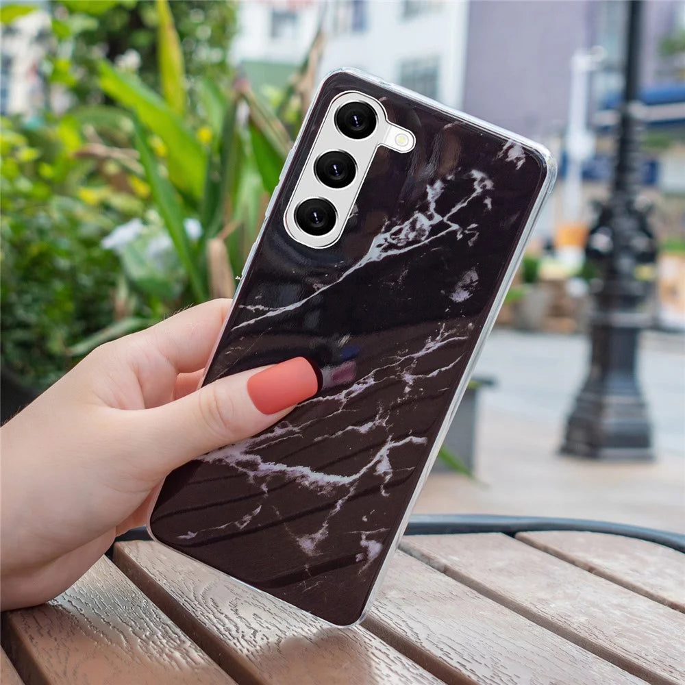 For Samsung Galaxy S23+ IMD Marble Pattern TPU Case Back Protector Bump Proof Phone Cover - Black - 5
