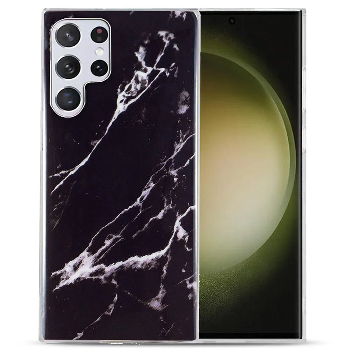 For Samsung Galaxy S23 Ultra IMD Marble Pattern Anti-collision TPU Case Back Protector Phone Cover - Black - 1