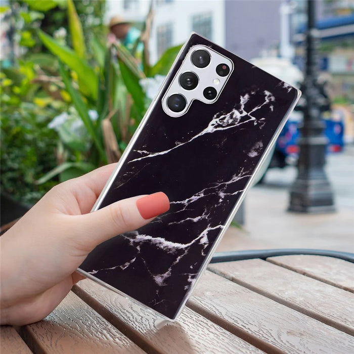 For Samsung Galaxy S23 Ultra IMD Marble Pattern Anti-collision TPU Case Back Protector Phone Cover - Black - 5