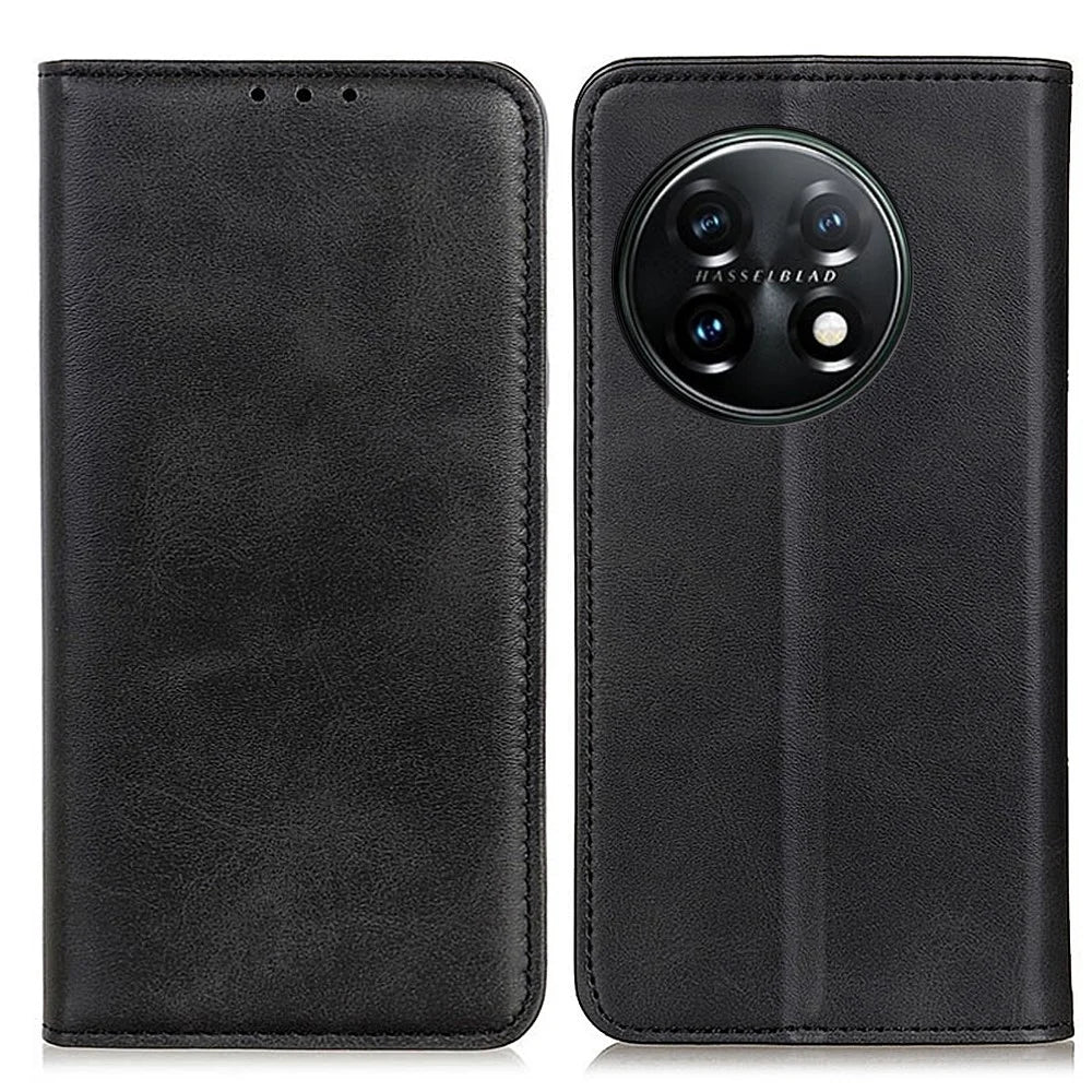 For OnePlus 11 5G Magnetic Auto Closing Mobile Phone Stand Case Split Leather Drop-proof Cover Wallet - Black - 1