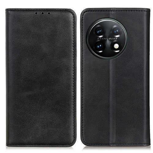 For OnePlus 11 5G Magnetic Auto Closing Mobile Phone Stand Case Split Leather Drop-proof Cover Wallet - Black - 1