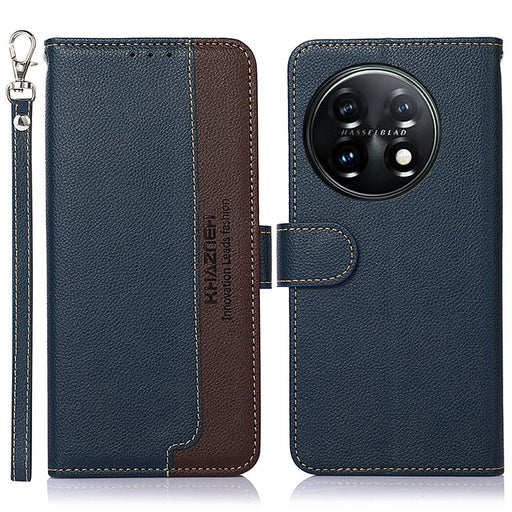 KHAZNEH For OnePlus 11 5G Litchi Texture TPU+PU Leather Phone Case RFID Blocking Flip Stand Wallet Cover - Blue - 1