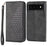 Phone Wallet Case for Google Pixel 7a, Imprinted Rhombus Pattern Calf Texture PU Leather Stand Phone Cover - Black - 1