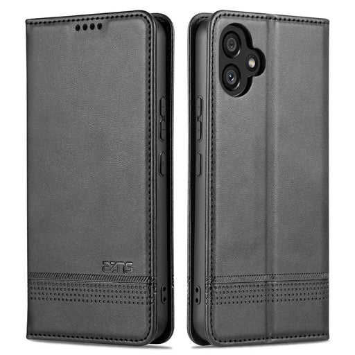 AZNS PU Leather Phone Case for Samsung Galaxy A04e 4G / F04 4G / M04 4G, Stand Magnetic Absorption Flip Wallet Cover - Black - 1