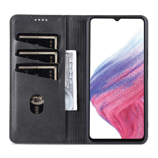AZNS PU Leather Phone Case for Samsung Galaxy A04e 4G / F04 4G / M04 4G, Stand Magnetic Absorption Flip Wallet Cover - Black - 2