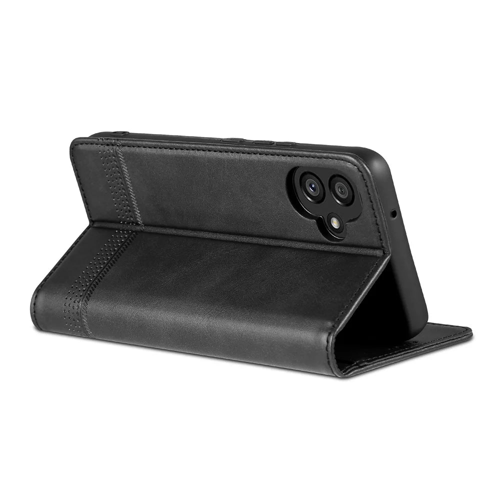 AZNS PU Leather Phone Case for Samsung Galaxy A04e 4G / F04 4G / M04 4G, Stand Magnetic Absorption Flip Wallet Cover - Black - 4