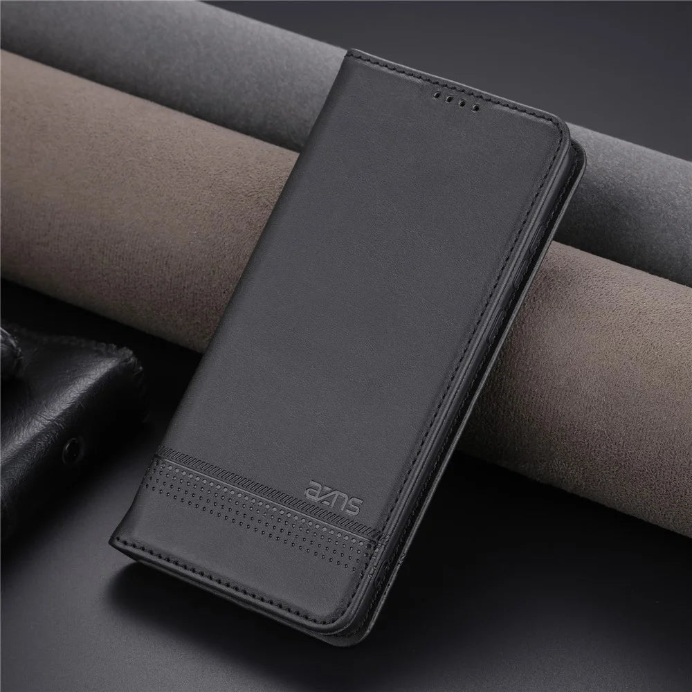 AZNS PU Leather Phone Case for Samsung Galaxy A04e 4G / F04 4G / M04 4G, Stand Magnetic Absorption Flip Wallet Cover - Black - 7