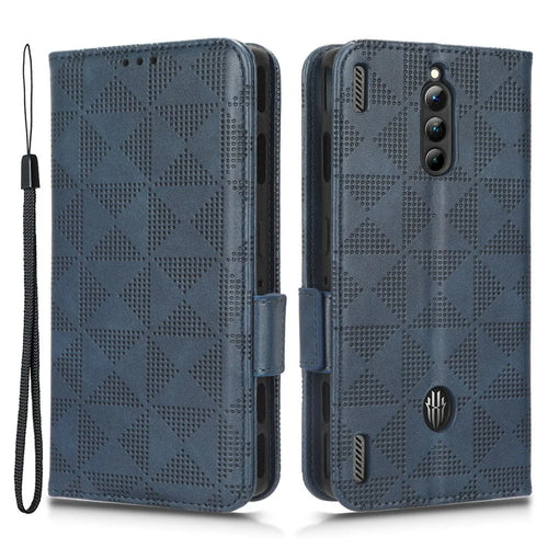 For ZTE nubia Red Magic 8 Pro 5G / Magic 8 Pro+ 5G Phone Case PU Leather Imprinted Triangle Pattern Stand Phone Cover with Wallet - Blue - 1