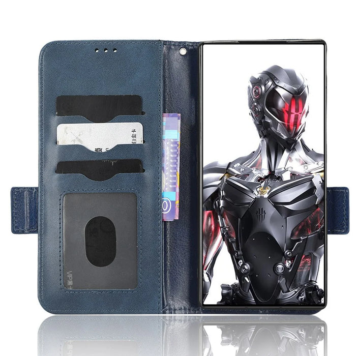 For ZTE nubia Red Magic 8 Pro 5G / Magic 8 Pro+ 5G Phone Case PU Leather Imprinted Triangle Pattern Stand Phone Cover with Wallet - Blue - 2