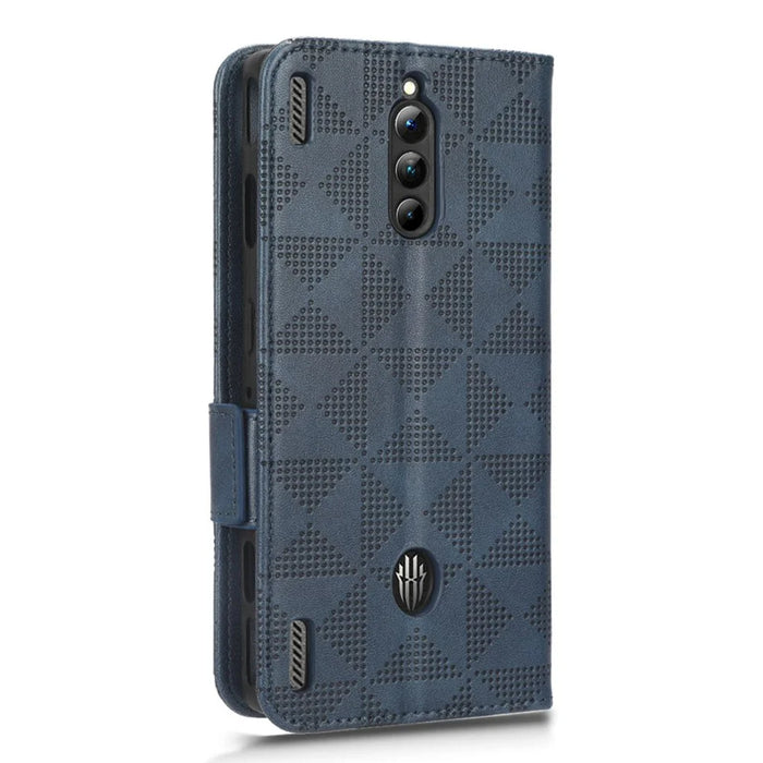 For ZTE nubia Red Magic 8 Pro 5G / Magic 8 Pro+ 5G Phone Case PU Leather Imprinted Triangle Pattern Stand Phone Cover with Wallet - Blue - 6