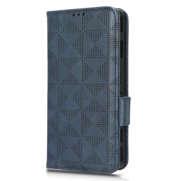 For ZTE nubia Red Magic 8 Pro 5G / Magic 8 Pro+ 5G Phone Case PU Leather Imprinted Triangle Pattern Stand Phone Cover with Wallet - Blue - 7