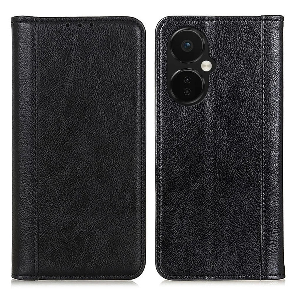 For OnePlus Nord CE 3 Lite 5G / Nord N30 5G Split Leather Stand Anti-drop Phone Case Litchi Texture Flip Wallet Phone Cover - Black - 1