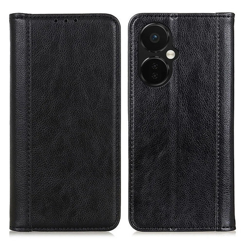 For OnePlus Nord CE 3 Lite 5G / Nord N30 5G Split Leather Stand Anti-drop Phone Case Litchi Texture Flip Wallet Phone Cover - Black - 1