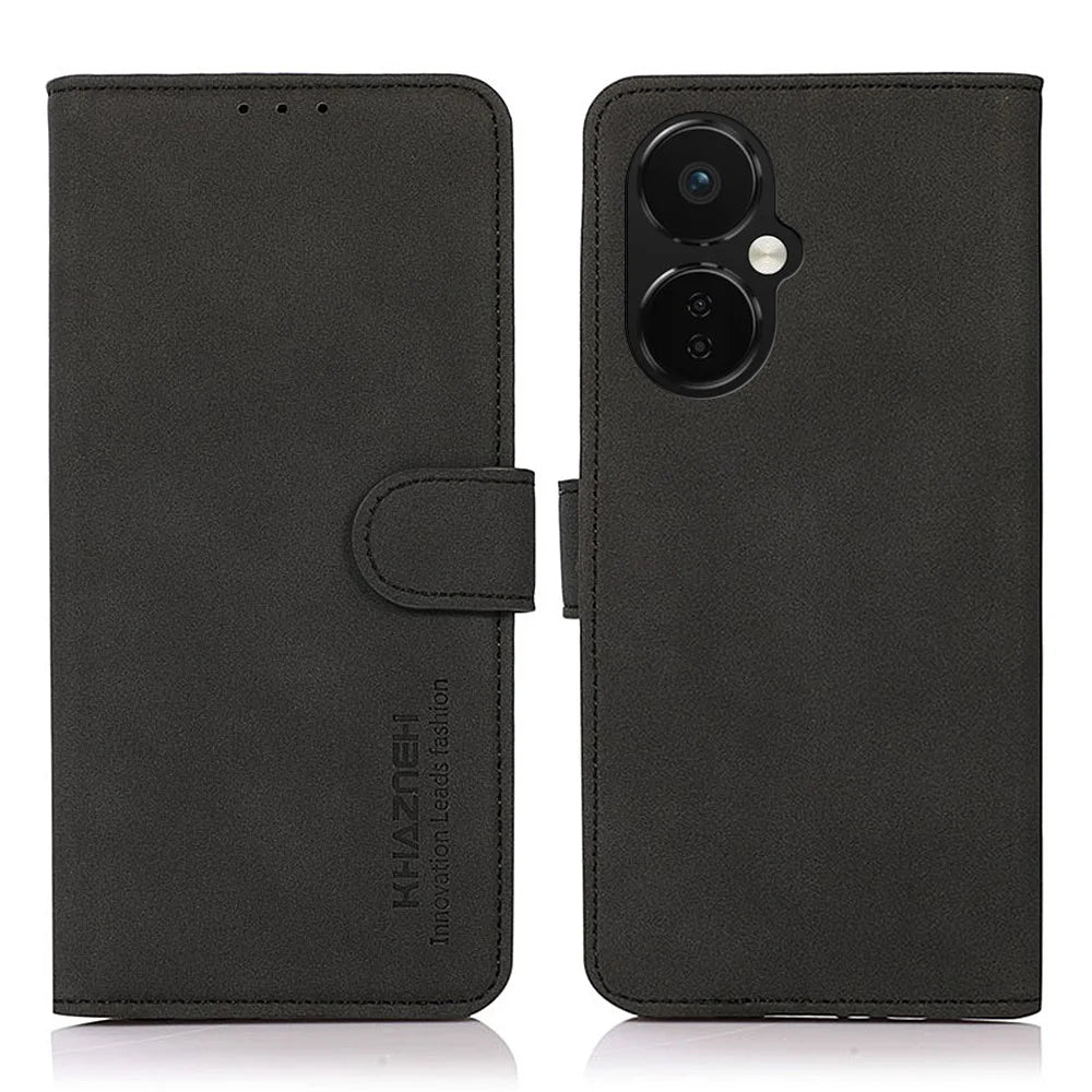 KHAZNEH Anti-fall Phone Cover for OnePlus Nord CE 3 Lite 5G / Nord N30 5G , Textured Magnetic Flip Leather Phone Case with Stand Wallet - Black - 1