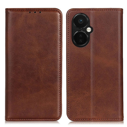 Magnetic Closing Phone Case for OnePlus Nord CE 3 Lite 5G / Nord N30 5G Split Leather Folio Flip Cover with Wallet - Coffee - 1