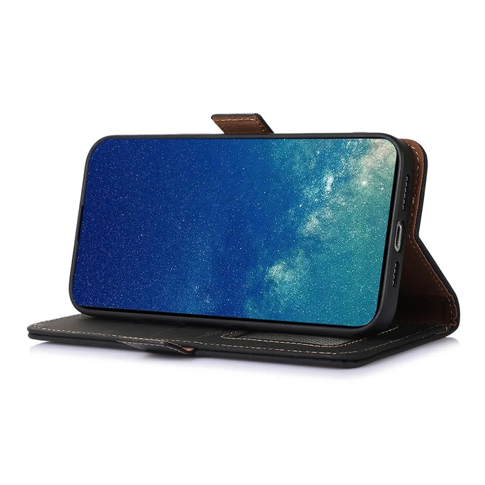 For OnePlus Nord CE 3 Lite 5G / Nord N30 5G Genuine Cow Leather Phone Case Flip Stand Cover with RFID Blocking Wallet - Black - 4