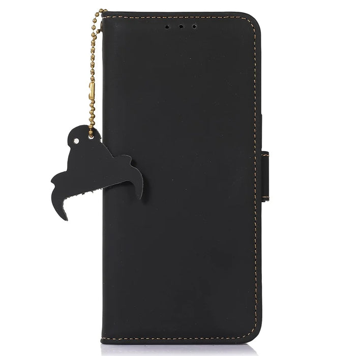 For OnePlus Nord CE 3 Lite 5G / Nord N30 5G Genuine Cow Leather Phone Case Flip Stand Cover with RFID Blocking Wallet - Black - 6