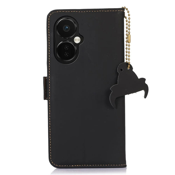 For OnePlus Nord CE 3 Lite 5G / Nord N30 5G Genuine Cow Leather Phone Case Flip Stand Cover with RFID Blocking Wallet - Black - 7