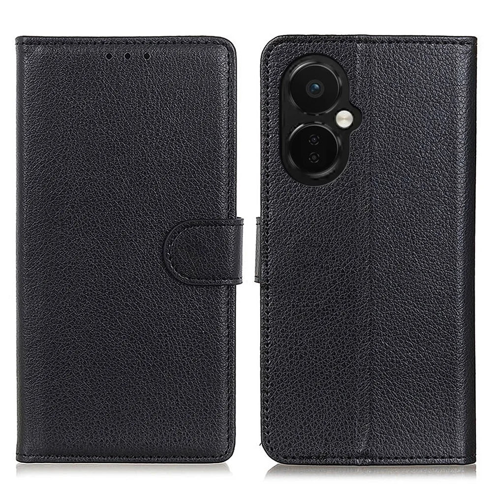 Flip Wallet Case for OnePlus Nord CE 3 Lite 5G / Nord N30 5G , Litchi Texture PU Leather Stand Phone Cover - Black - 1