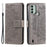 For Nokia C31 4G Mobile Phone Shell Imprinted Mandala Flower Pattern Wallet Stand Phone Cover Case with Strap - Grey - 1