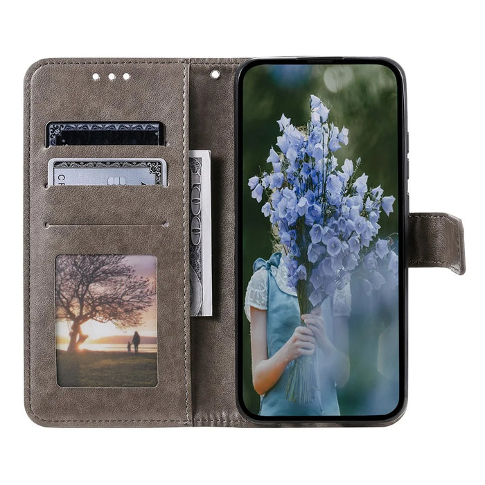 For Nokia C31 4G Mobile Phone Shell Imprinted Mandala Flower Pattern Wallet Stand Phone Cover Case with Strap - Grey - 2