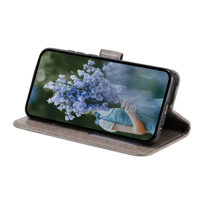 For Nokia C31 4G Mobile Phone Shell Imprinted Mandala Flower Pattern Wallet Stand Phone Cover Case with Strap - Grey - 3