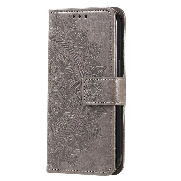For Nokia C31 4G Mobile Phone Shell Imprinted Mandala Flower Pattern Wallet Stand Phone Cover Case with Strap - Grey - 5