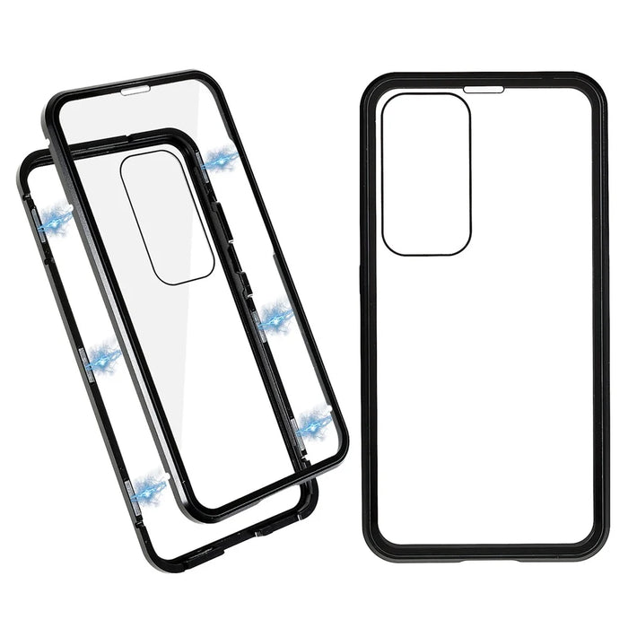 For Samsung Galaxy S23+ Full Body Case Magnetic Tempered Glass Double-Sided Phone Case - Black - 1