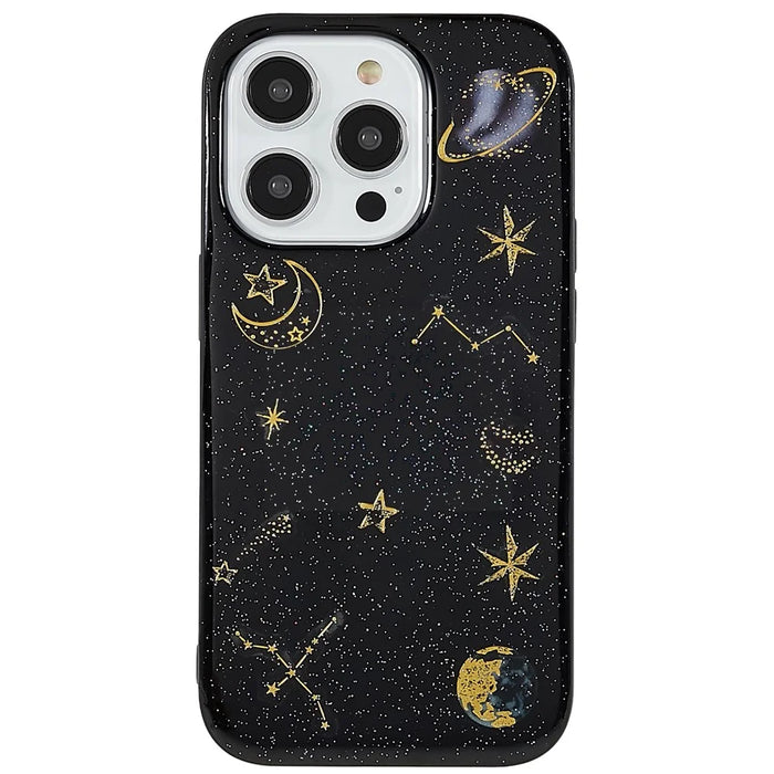 For iPhone 14 Pro Max Epoxy Mobile Phone Case Star Planet Pattern Soft TPU Shockproof Back Cover - Black - 1