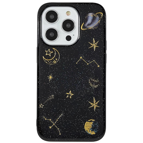 For iPhone 14 Pro Soft TPU Phone Case Star Planet Pattern Epoxy Protective Back Cover - Black - 1
