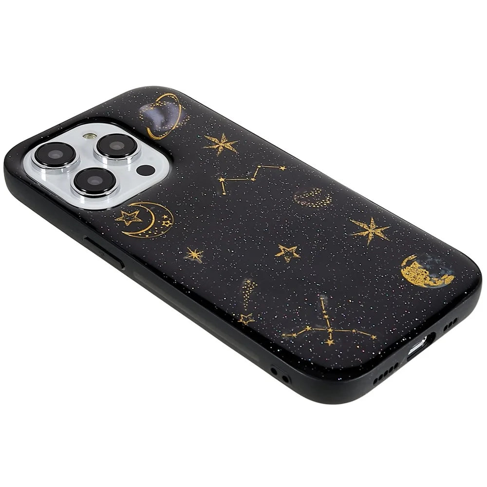 For iPhone 14 Pro Soft TPU Phone Case Star Planet Pattern Epoxy Protective Back Cover - Black - 4