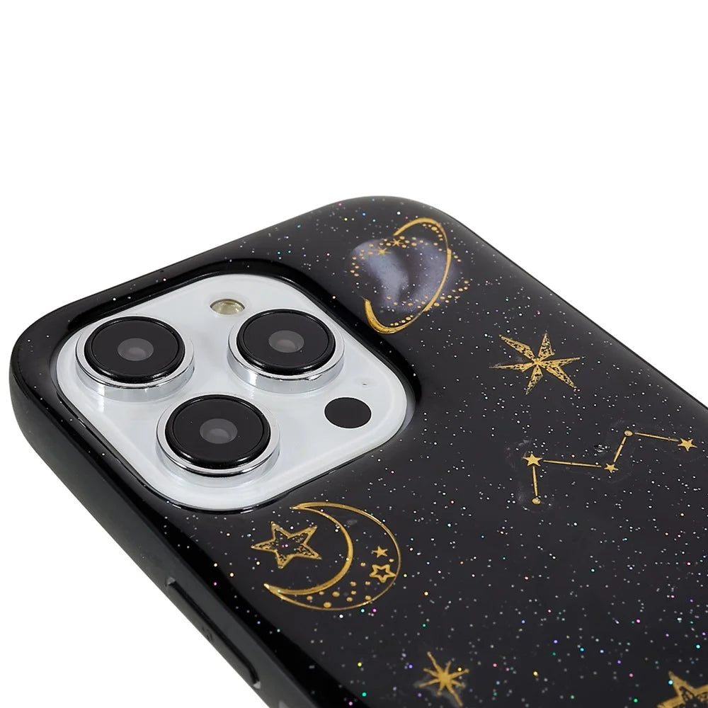 For iPhone 14 Pro Soft TPU Phone Case Star Planet Pattern Epoxy Protective Back Cover - Black - 6