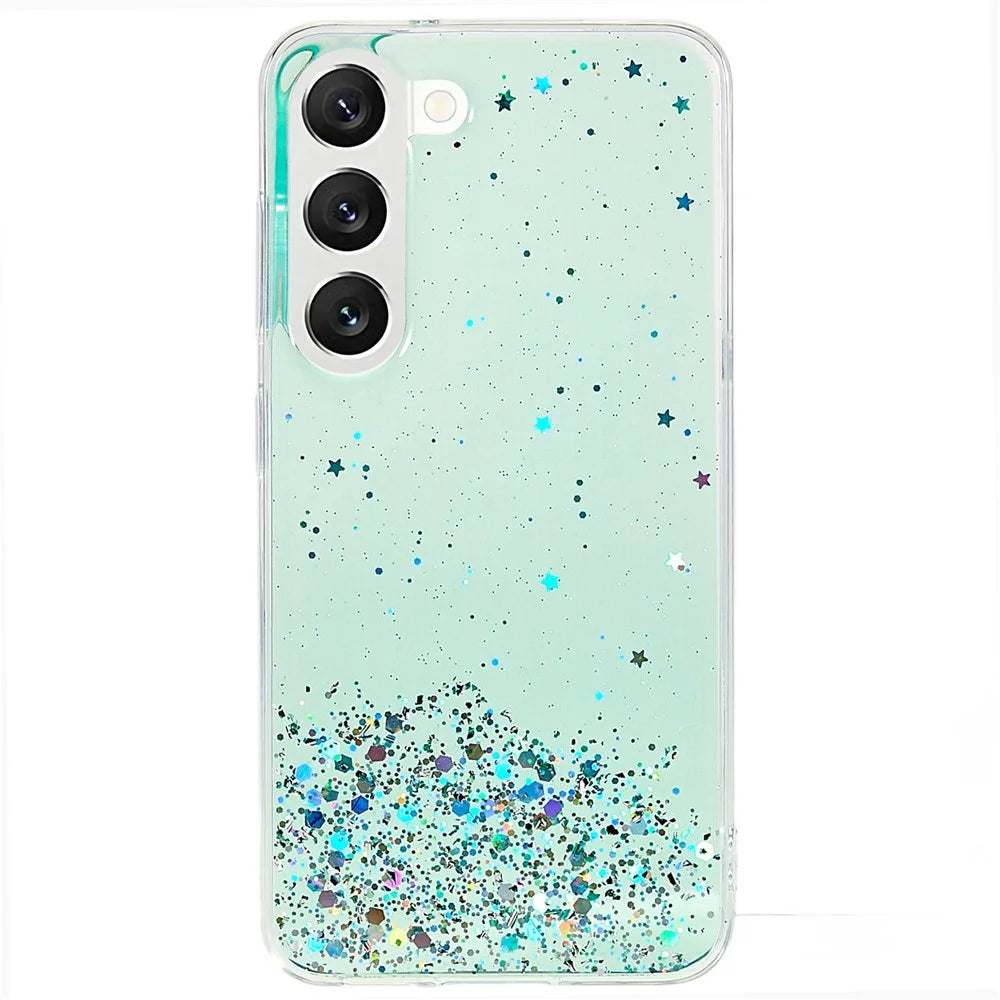 For Samsung Galaxy S22 5G Starry Sky Sparkle Epoxy Phone Case Soft TPU Protective Back Cover - Green - 1