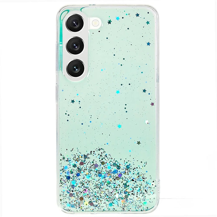 For Samsung Galaxy S22 5G Starry Sky Sparkle Epoxy Phone Case Soft TPU Protective Back Cover - Green - 1