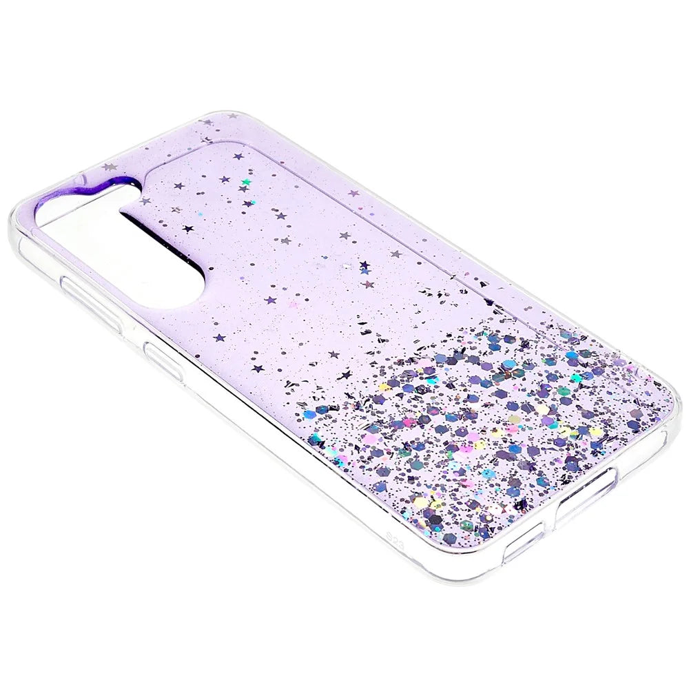 For Samsung Galaxy S22+ 5G Starry Sky Sparkle Epoxy Phone Case Shockproof Soft TPU Protective Back Cover - Purple - 5